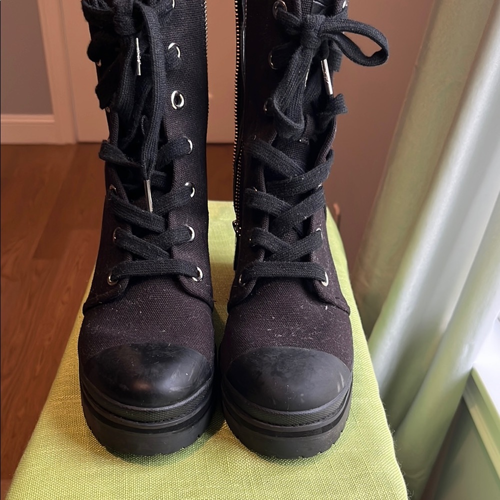 Michael Kors Black Combat Boots — Lug Sole, Side Zip — Women’s 8.5